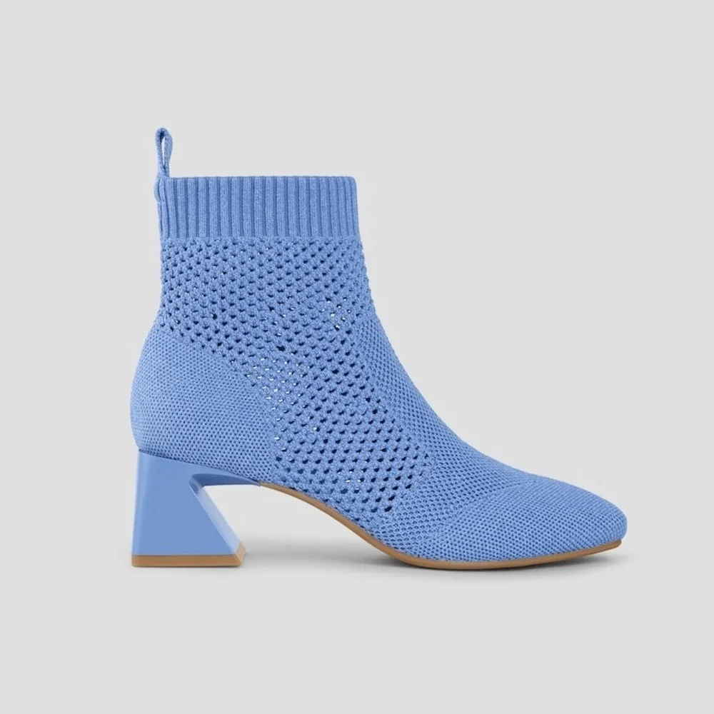 VIVAIA Square Toe Heeled Ankle Boots with‎ Perforated Design Blue EU/35 US/5 - Picture 2 of 14